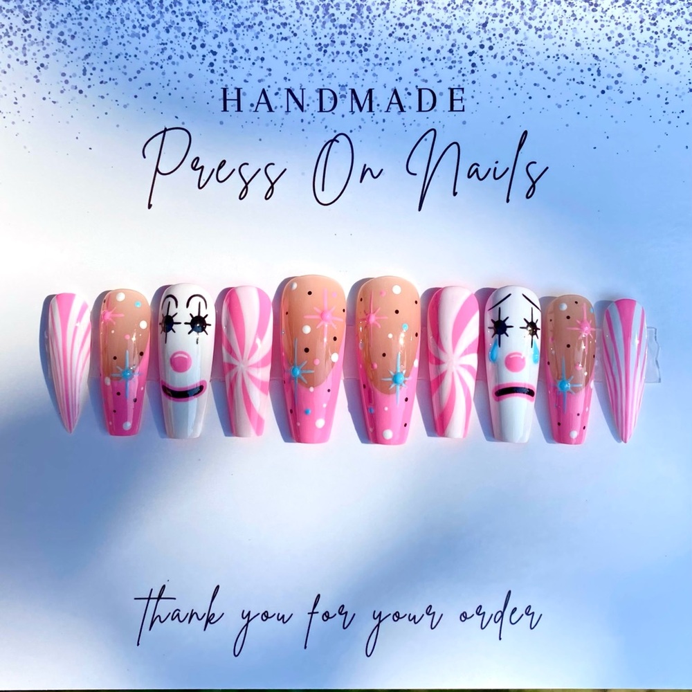 Handmade Clown Circus Press On Nails
